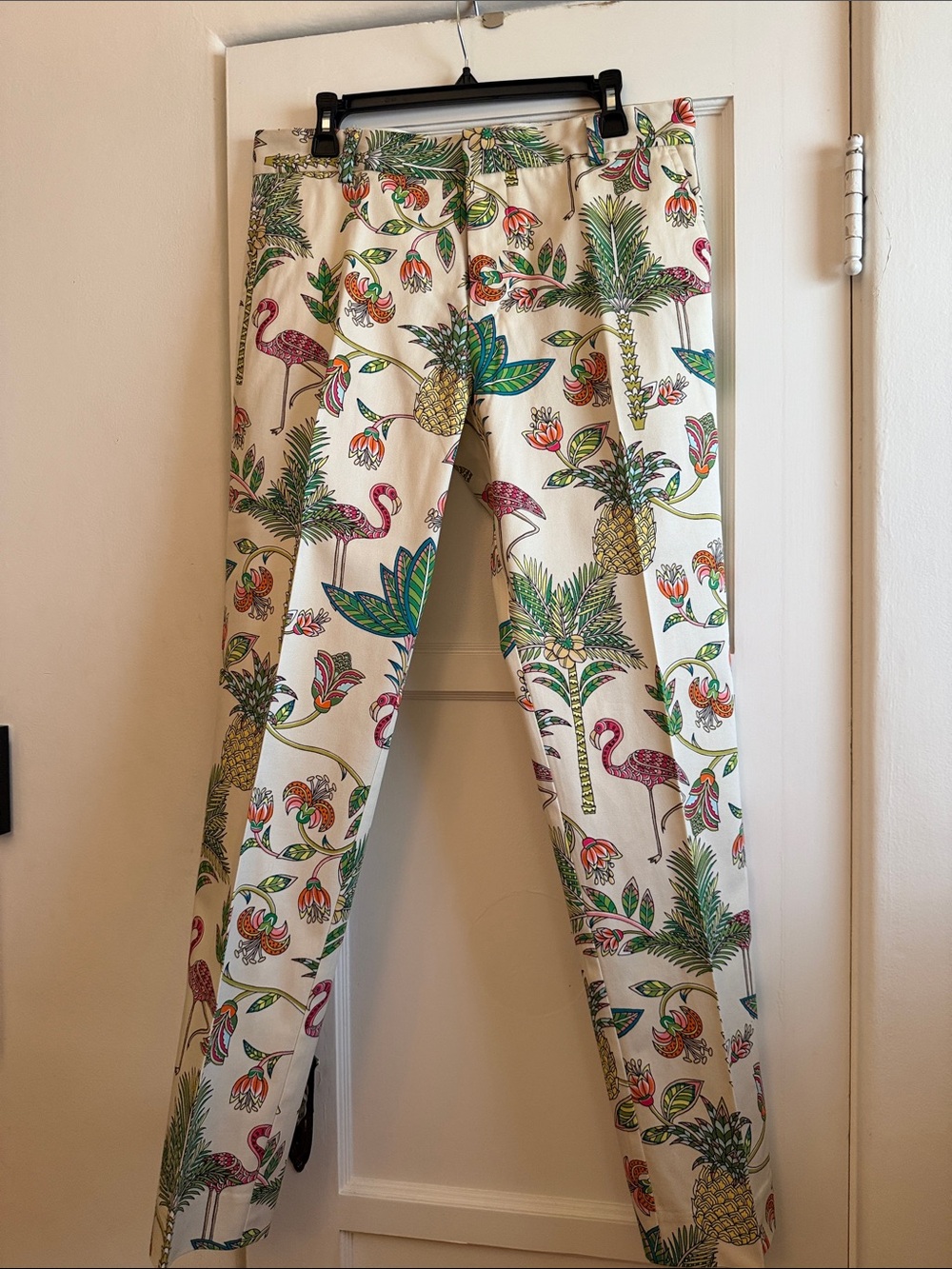 Men's Cream Tropical Print Dress Pants with Pineapple & Flamingo Pattern